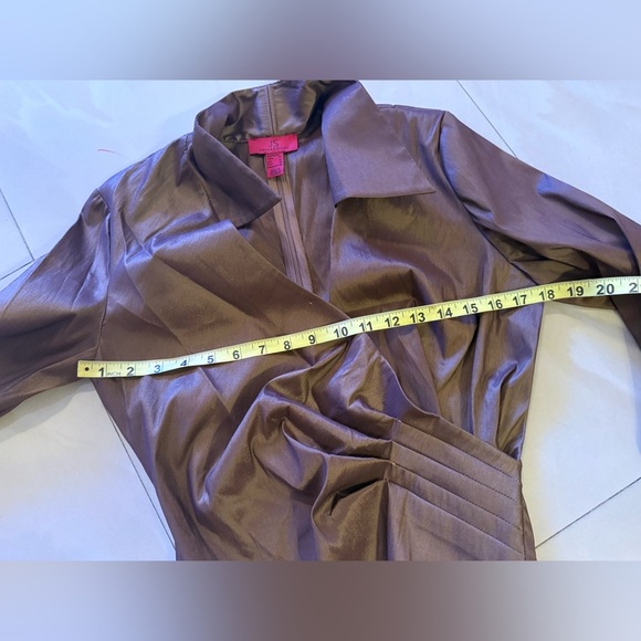 JS Collection  layered Sleeve with cuff Jacket Blazer Brown Satin retro size 10 - Picture 5 of 16